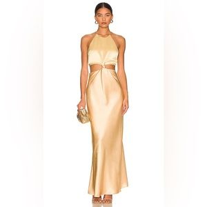 Bec & Bridge Carrie halter yellow satin dress